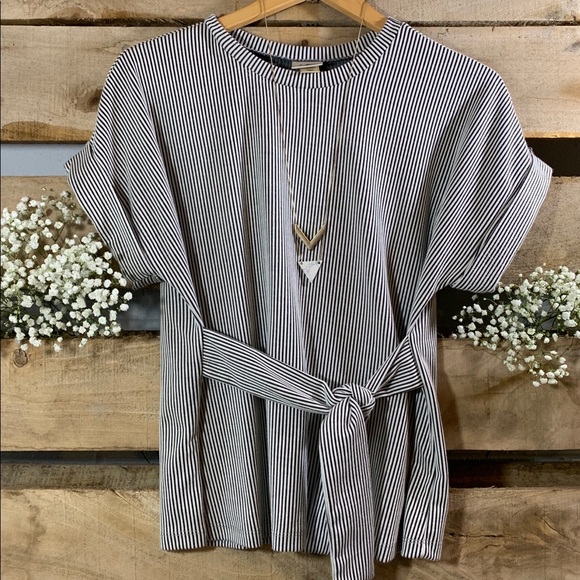 Daytrip Tops - Daytrip | Pin Striped Tie Blouse